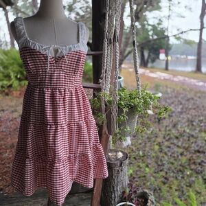 Sugarkiss Red And White Gingham Midi Sundress Size Large